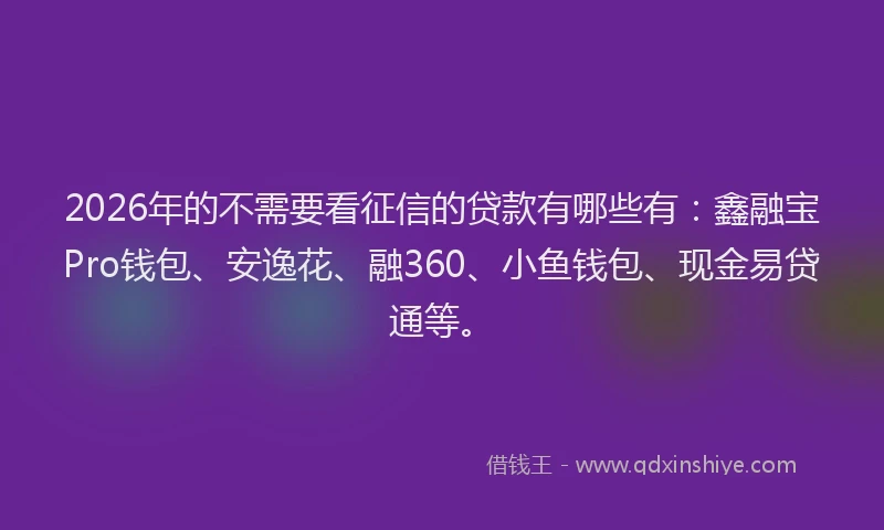 2026年的不需要看征信的贷款有哪些有：鑫融宝Pro钱包、安逸花、融360、小鱼钱包、现金易贷通等。