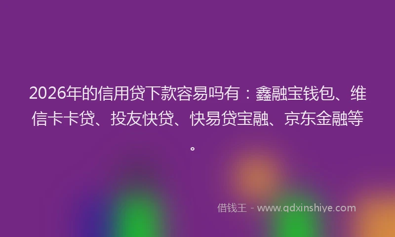 2026年的信用贷下款容易吗有:鑫融宝钱包、维信卡卡贷、投友快贷、快易贷宝融、京东金融等。