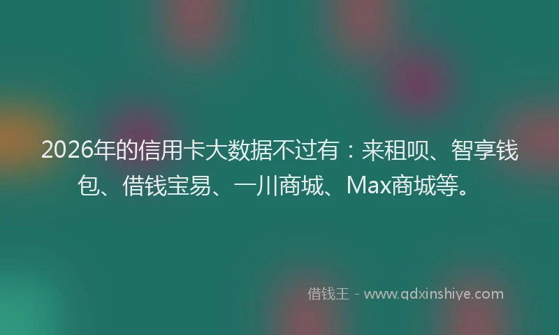 2026年的信用卡大数据不过有：来租呗、智享钱包、借钱宝易、一川商城、Max商城等。