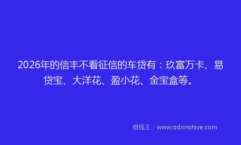2026年的信丰不看征信的车贷有：玖富万卡、易贷宝、大洋花、盈小花、金宝盒等。