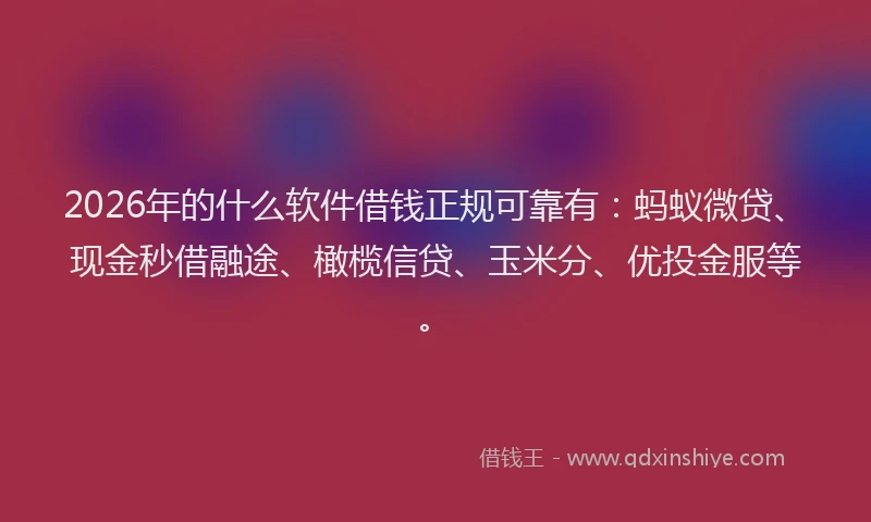 2026年的什么软件借钱正规可靠有:蚂蚁微贷、现金秒借融途、橄榄信贷、玉米分、优投金服等。