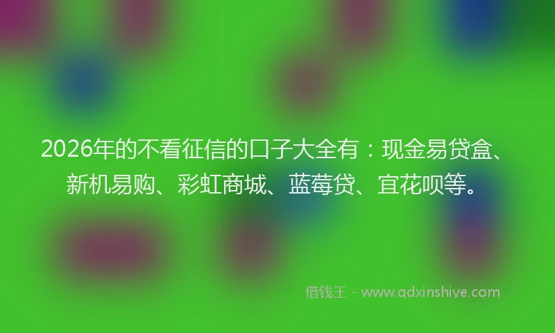2026年的不看征信的口子大全有：现金易贷盒、新机易购、彩虹商城、蓝莓贷、宜花呗等。
