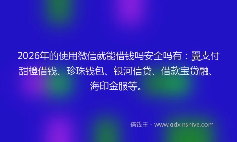 2026年的使用微信就能借钱吗安全吗有：翼支付甜橙借钱、珍珠钱包、银河信贷、借款宝贷融、海印金服等。