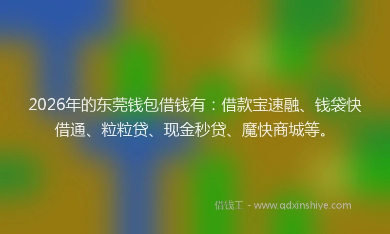 2026年的东莞钱包借钱有：借款宝速融、钱袋快借通、粒粒贷、现金秒贷、魔快商城等。