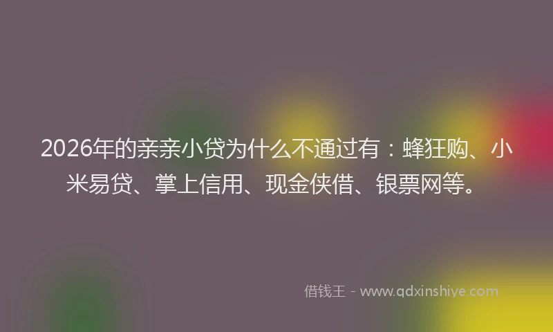 2026年的亲亲小贷为什么不通过有：蜂狂购、小米易贷、掌上信用、现金侠借、银票网等。