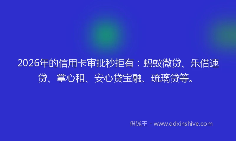 2026年的信用卡审批秒拒有：蚂蚁微贷、乐借速贷、掌心租、安心贷宝融、琉璃贷等。