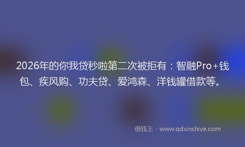 2026年的你我贷秒啦第二次被拒有：智融Pro+钱包、疾风购、功夫贷、爱鸿森、洋钱罐借款等。