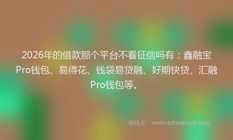 2026年的借款那个平台不看征信吗有:鑫融宝Pro钱包、易得花、钱袋易贷融、好期快贷、汇融Pro钱包等。