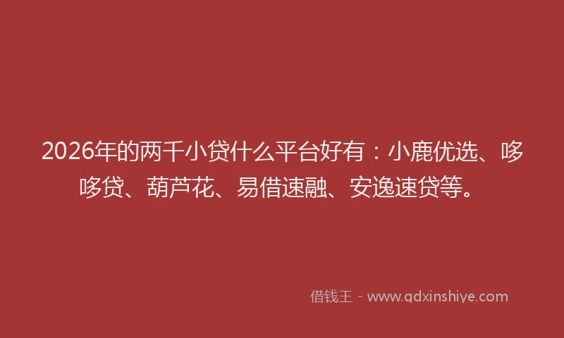 2026年的两千小贷什么平台好有:小鹿优选、哆哆贷、葫芦花、易借速融、安逸速贷等。