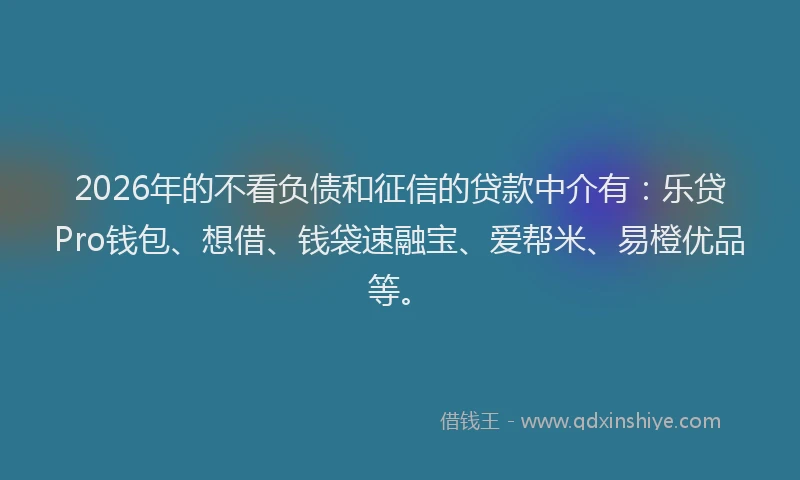 2026年的不看负债和征信的贷款中介有：乐贷Pro钱包、想借、钱袋速融宝、爱帮米、易橙优品等。