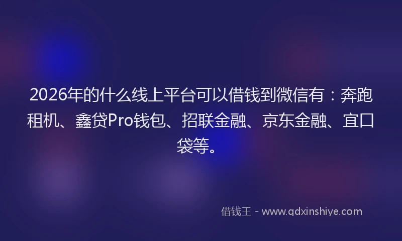 2026年的什么线上平台可以借钱到微信有:奔跑租机、鑫贷Pro钱包、招联金融、京东金融、宜口袋等。