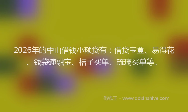 2026年的中山借钱小额贷有:借贷宝盒、易得花、钱袋速融宝、桔子买单、琉璃买单等。