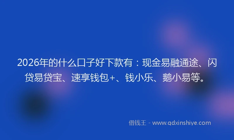 2026年的什么口子好下款有：现金易融通途、闪贷易贷宝、速享钱包+、钱小乐、鹅小易等。