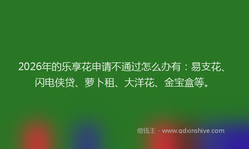 2026年的乐享花申请不通过怎么办有：易支花、闪电侠贷、萝卜租、大洋花、金宝盒等。