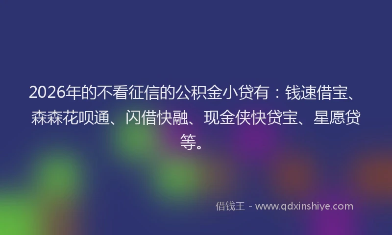 2026年的不看征信的公积金小贷有：钱速借宝、森森花呗通、闪借快融、现金侠快贷宝、星愿贷等。