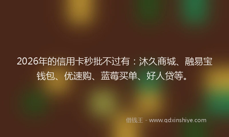 2026年的信用卡秒批不过有:沐久商城、融易宝钱包、优速购、蓝莓买单、好人贷等。