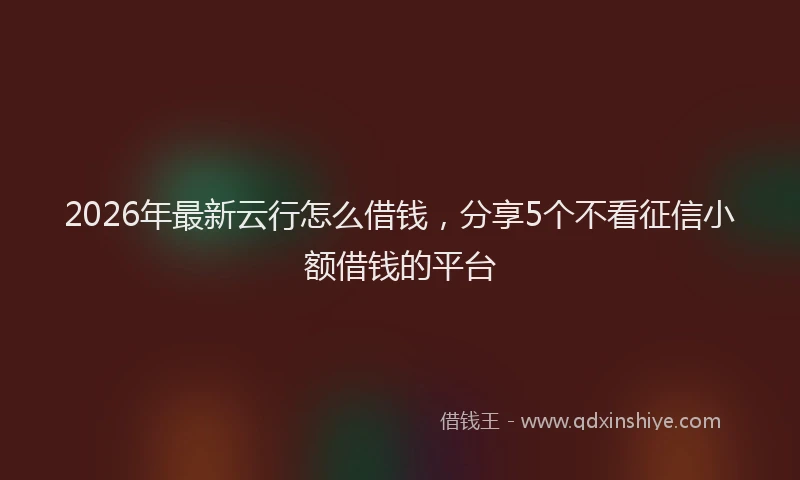 2026年最新云行怎么借钱，分享5个不看征信小额借钱的平台