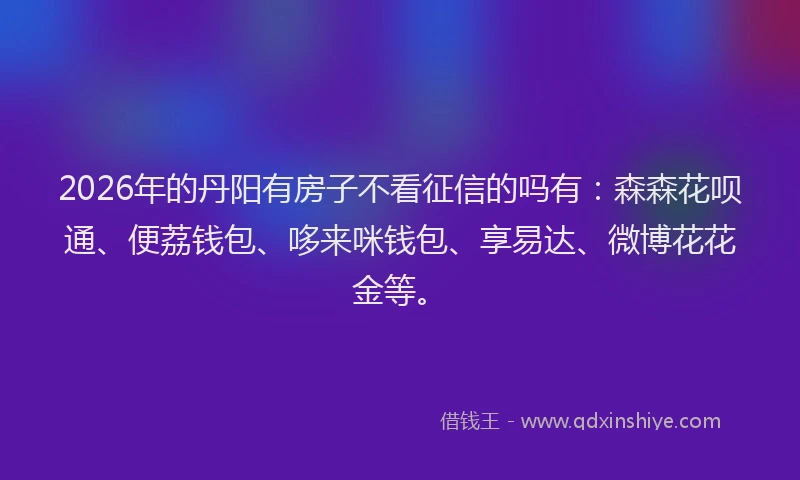 2026年的丹阳有房子不看征信的吗有：森森花呗通、便荔钱包、哆来咪钱包、享易达、微博花花金等。