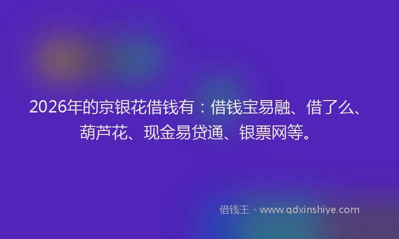 2026年的京银花借钱有：借钱宝易融、借了么、葫芦花、现金易贷通、银票网等。
