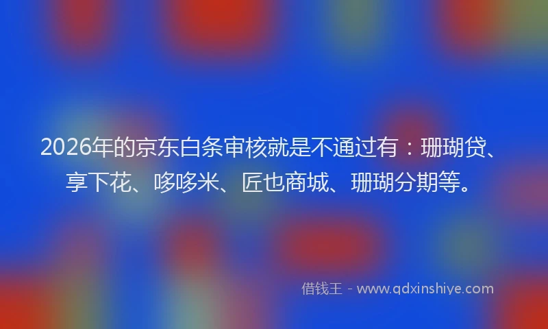 2026年的京东白条审核就是不通过有：珊瑚贷、享下花、哆哆米、匠也商城、珊瑚分期等。