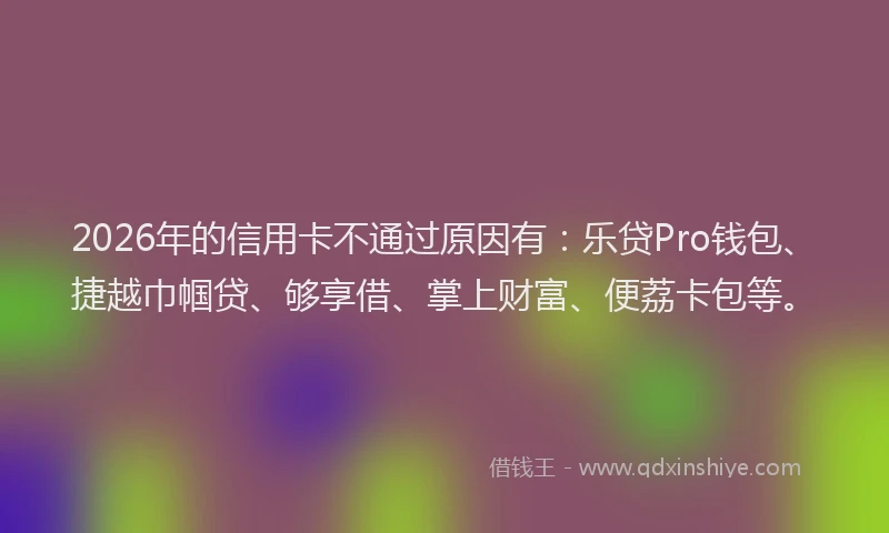 2026年的信用卡不通过原因有：乐贷Pro钱包、捷越巾帼贷、够享借、掌上财富、便荔卡包等。