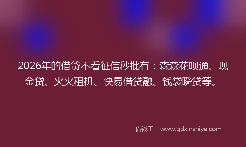 2026年的借贷不看征信秒批有：森森花呗通、现金贷、火火租机、快易借贷融、钱袋瞬贷等。