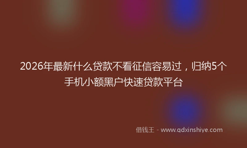 2026年最新什么贷款不看征信容易过,归纳5个手机小额黑户快速贷款平台