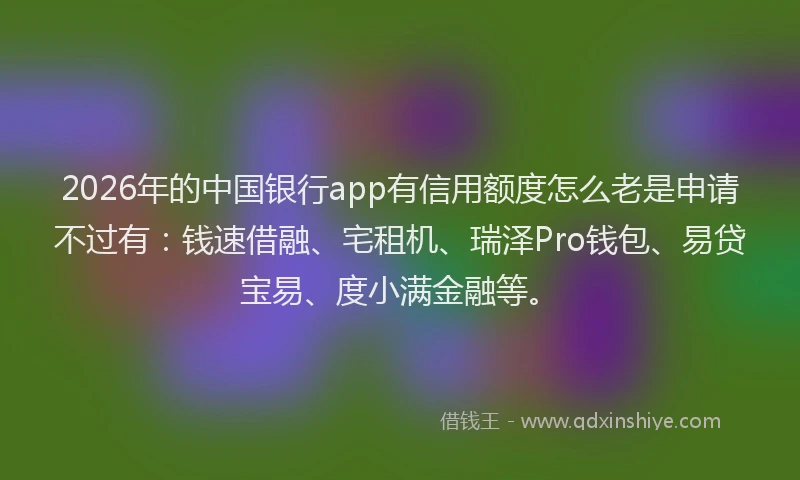 2026年的中国银行app有信用额度怎么老是申请不过有:钱速借融、宅租机、瑞泽Pro钱包、易贷宝易、度小满金融等。