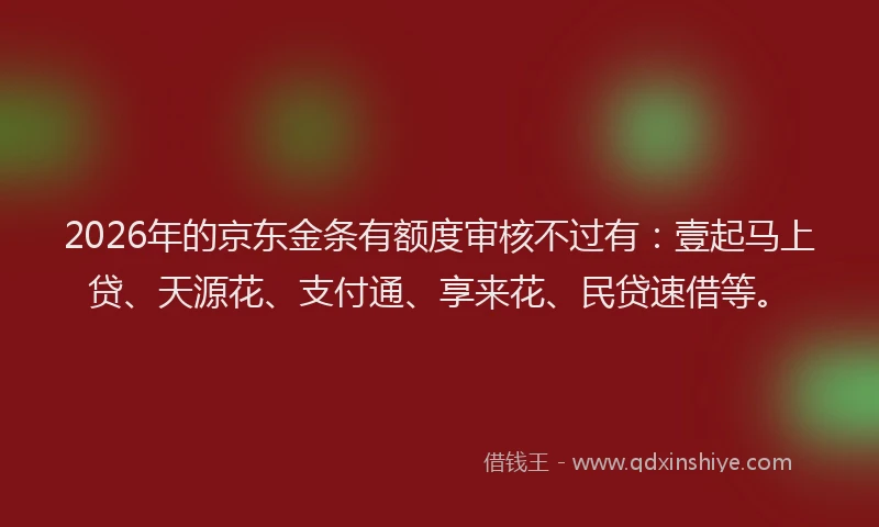 2026年的京东金条有额度审核不过有：壹起马上贷、天源花、支付通、享来花、民贷速借等。