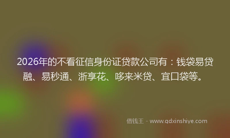 2026年的不看征信身份证贷款公司有:钱袋易贷融、易秒通、浙享花、哆来米贷、宜口袋等。