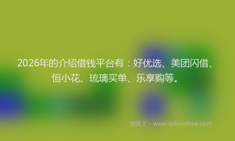 2026年的介绍借钱平台有:好优选、美团闪借、恒小花、琉璃买单、乐享购等。