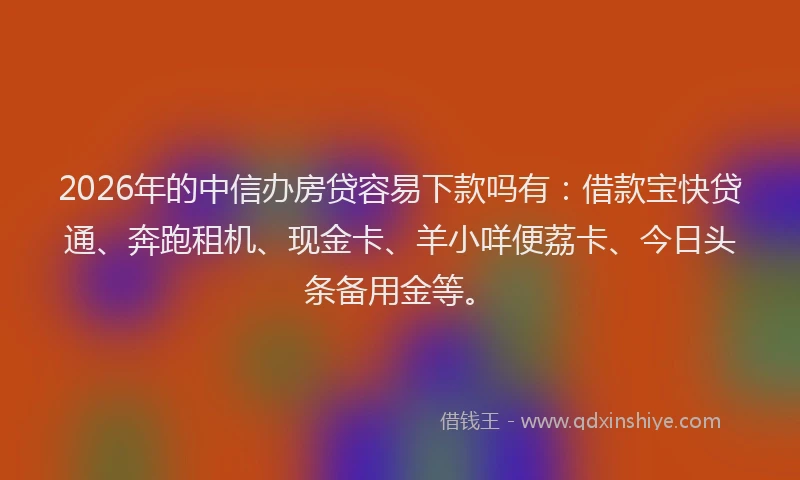 2026年的中信办房贷容易下款吗有：借款宝快贷通、奔跑租机、现金卡、羊小咩便荔卡、今日头条备用金等。