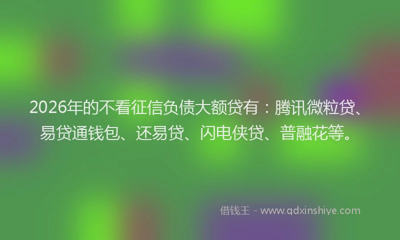 2026年的不看征信负债大额贷有：腾讯微粒贷、易贷通钱包、还易贷、闪电侠贷、普融花等。
