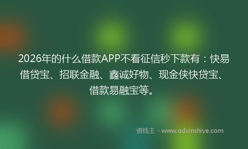 2026年的什么借款APP不看征信秒下款有:快易借贷宝、招联金融、鑫诚好物、现金侠快贷宝、借款易融宝等。