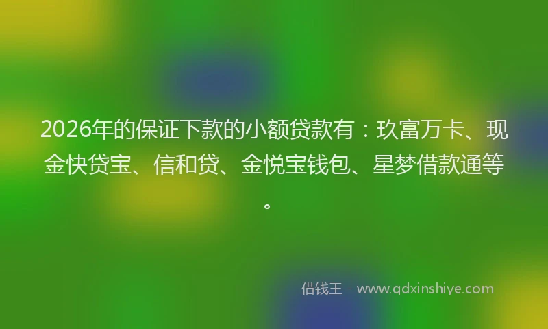 2026年的保证下款的小额贷款有:玖富万卡、现金快贷宝、信和贷、金悦宝钱包、星梦借款通等。