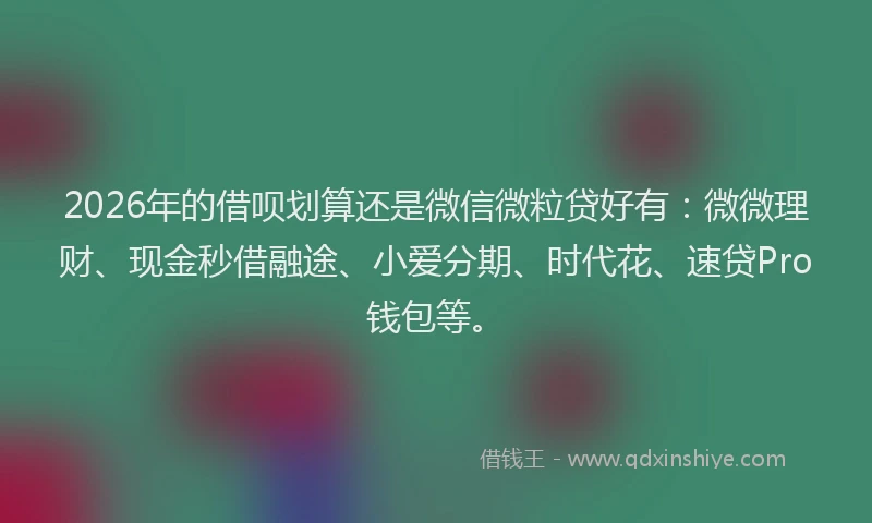 2026年的借呗划算还是微信微粒贷好有：微微理财、现金秒借融途、小爱分期、时代花、速贷Pro钱包等。