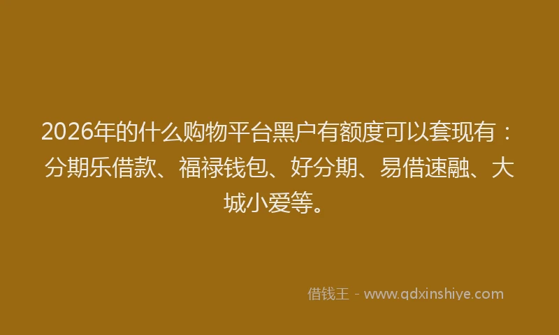 2026年的什么购物平台黑户有额度可以套现有:分期乐借款、福禄钱包、好分期、易借速融、大城小爱等。