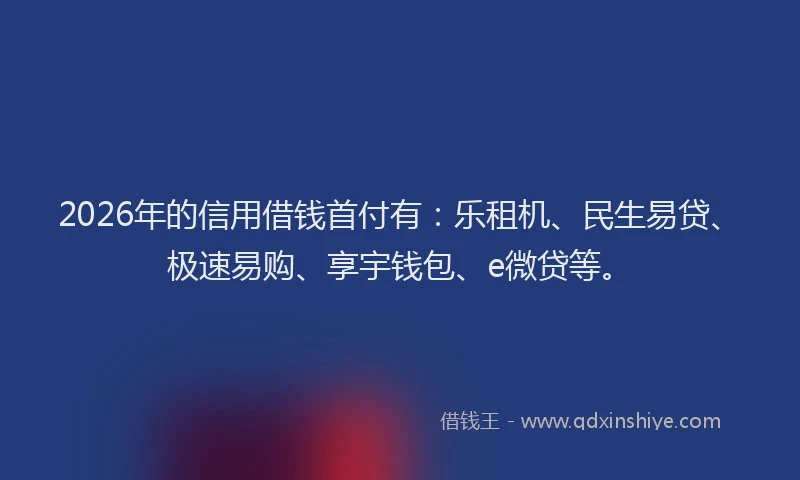 2026年的信用借钱首付有:乐租机、民生易贷、极速易购、享宇钱包、e微贷等。