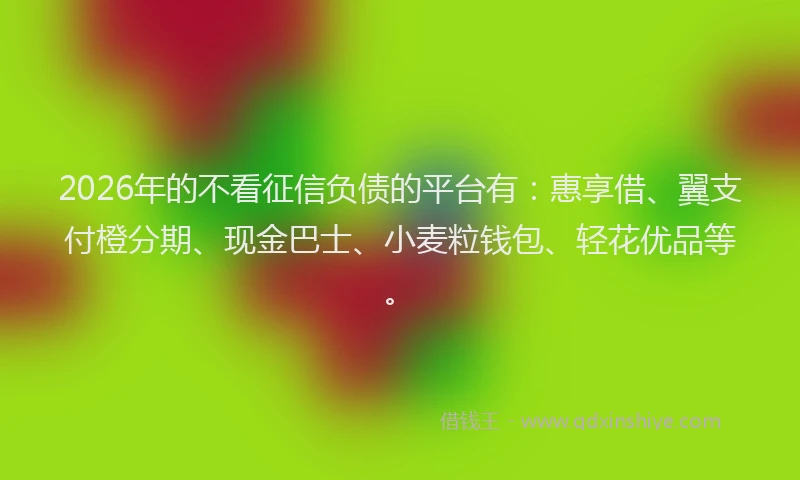 2026年的不看征信负债的平台有：惠享借、翼支付橙分期、现金巴士、小麦粒钱包、轻花优品等。