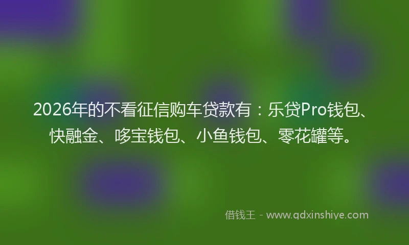 2026年的不看征信购车贷款有:乐贷Pro钱包、快融金、哆宝钱包、小鱼钱包、零花罐等。