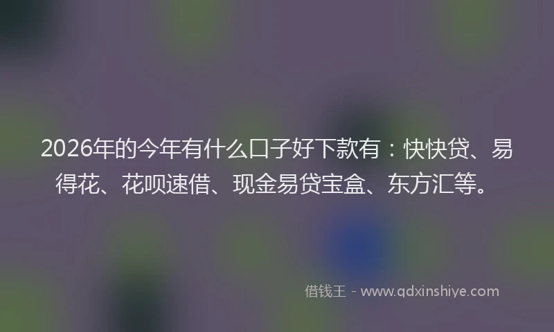 2026年的今年有什么口子好下款有:快快贷、易得花、花呗速借、现金易贷宝盒、东方汇等。