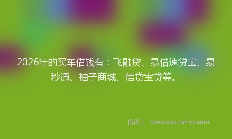 2026年的买车借钱有：飞融贷、易借速贷宝、易秒通、柚子商城、信贷宝贷等。