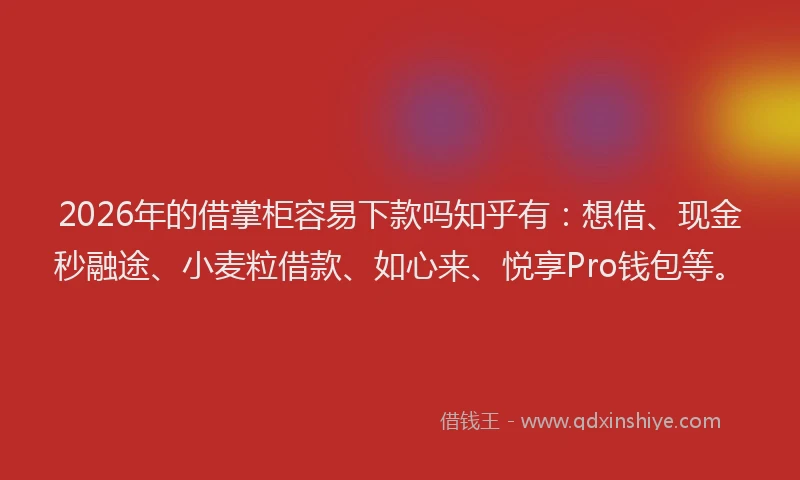 2026年的借掌柜容易下款吗知乎有：想借、现金秒融途、小麦粒借款、如心来、悦享Pro钱包等。