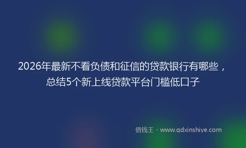 2026年最新不看负债和征信的贷款银行有哪些，总结5个新上线贷款平台门槛低口子