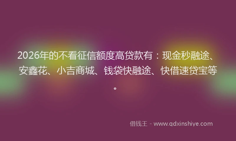 2026年的不看征信额度高贷款有:现金秒融途、安鑫花、小吉商城、钱袋快融途、快借速贷宝等。