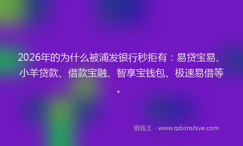 2026年的为什么被浦发银行秒拒有：易贷宝易、小羊贷款、借款宝融、智享宝钱包、极速易借等。