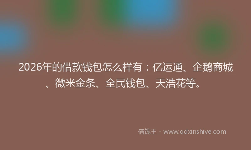 2026年的借款钱包怎么样有:亿运通、企鹅商城、微米金条、全民钱包、天浩花等。