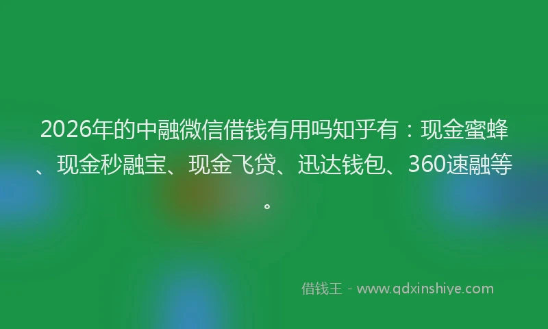 2026年的中融微信借钱有用吗知乎有:现金蜜蜂、现金秒融宝、现金飞贷、迅达钱包、360速融等。