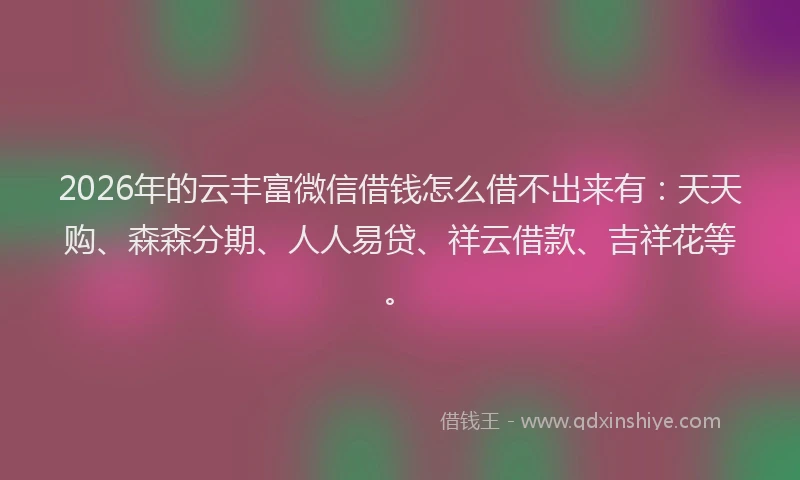 2026年的云丰富微信借钱怎么借不出来有：天天购、森森分期、人人易贷、祥云借款、吉祥花等。