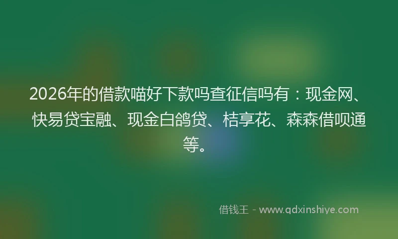 2026年的借款喵好下款吗查征信吗有：现金网、快易贷宝融、现金白鸽贷、桔享花、森森借呗通等。